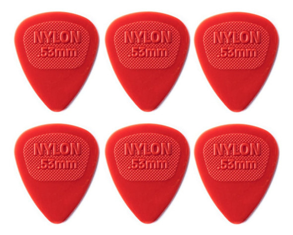 Palheta Dunlop Nylon Midi 0,53mm Vermelha 6 Unidades 0