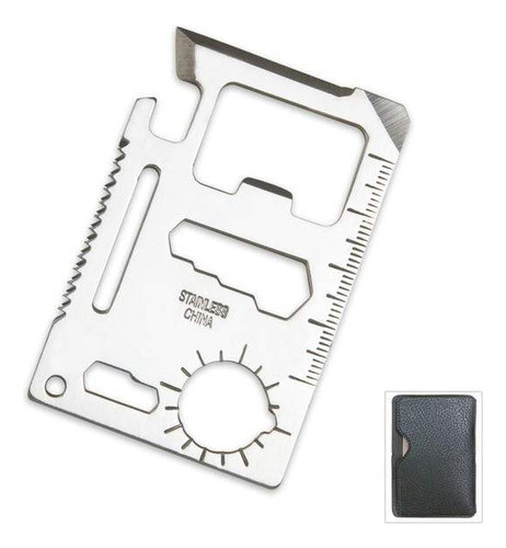 Tarjeta Supervivencia Acero 11 Funciones Camping Con Funda 0