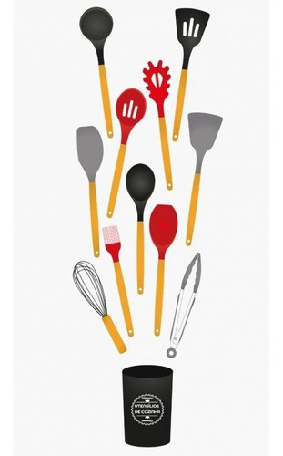Kit De Utensílios De Cozinha De Silicone 12 Peças Cinza Gh41 1