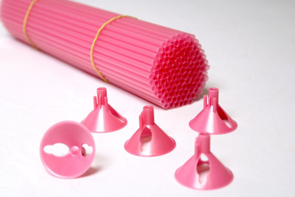 Kit 50 Varetas 30cm Com Suporte Pega Balão Rosa 1