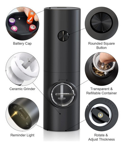 Molinillos Eléctricos De Pimienta Y Sal, 2 Piezas, Negro 1