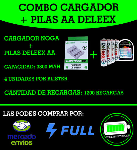 Cargador Noga Usb + 4 Pilas Aa Recargables 5v 1.2v 1