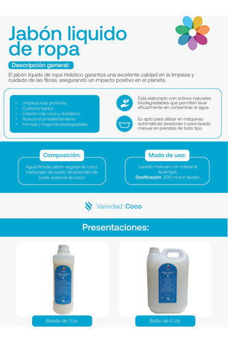 Jabón Líquido De Ropa Natural Aroma Coco Apto Lavaropas 1 Li 1
