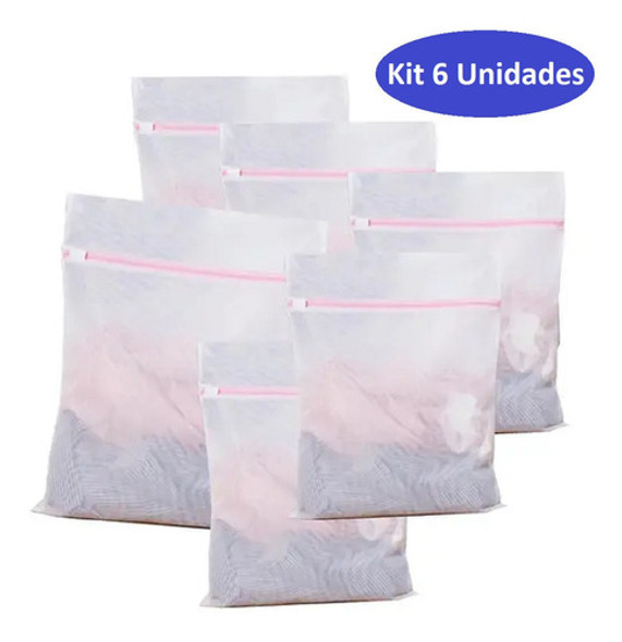 Kit 6 Saco Lavar Roupa Intima Delicada Tênis Com Zíper G / P 0