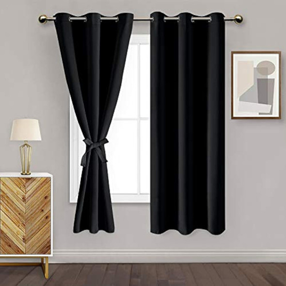 Dwcn Cortinas Opacas Negras Para Dormitorio Cosidas Con Corb 0
