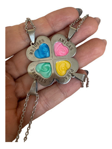 Collar Corazones X 4 Acero Quirurgico Amigas Compartir Bff 0
