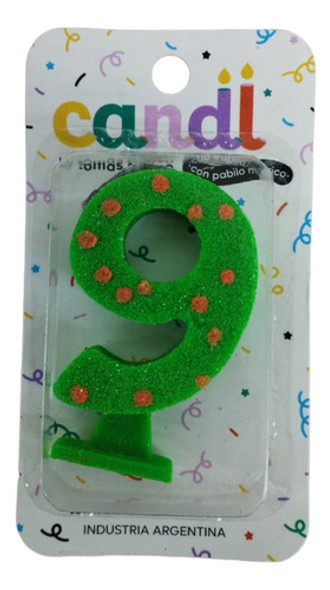 Vela Numero Verde Fluo Con Lunares Nº9 0