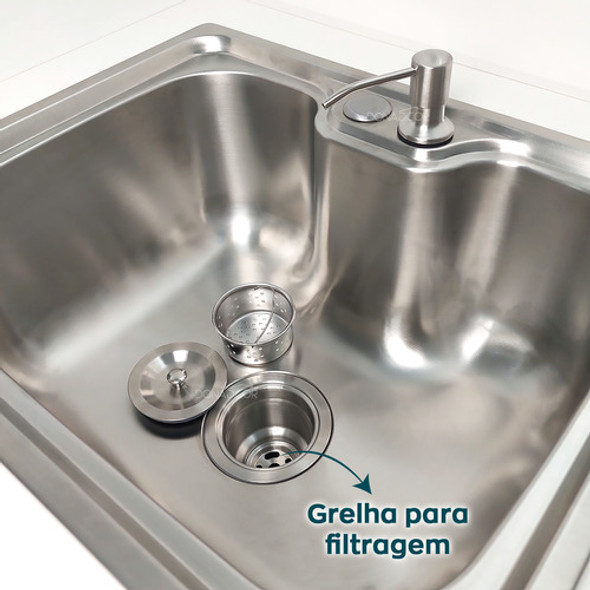 Kit Pia Cozinha Porta Detergente Inox 500ml E Valvula 4 1/2 1