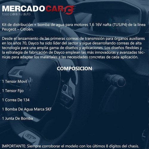 Distribución + Bomba Peugeot 208 1.6 16v 2014 2015 2016 2017 1