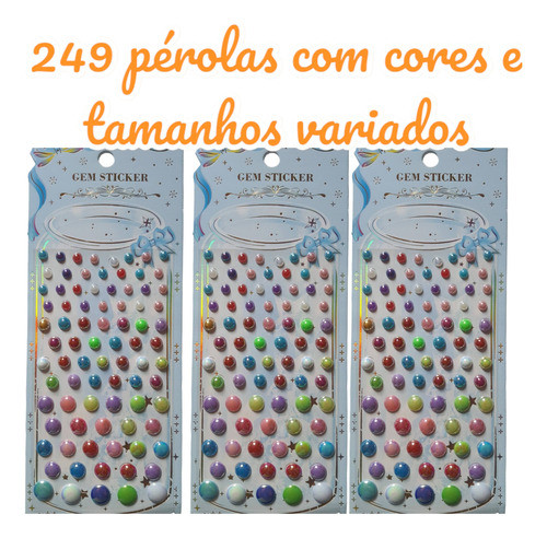 Adesivos Pérola Colorida 4 Tamanhos - Kit 3 Cartelas 1