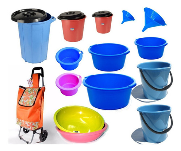 Set Limpieza 22 Balde Fuenton Chango Tacho Basura Plastico. 0
