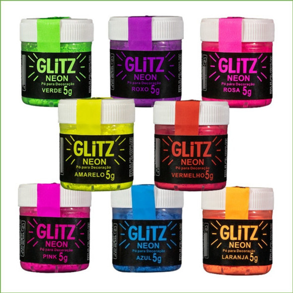 Kit 8 Cores Pó Glitz Neon Fab Brilha Na Luz Negra 0 Kit 8 Cores Pó Glitz Neon Fab Brilha Na Luz Negra 0
