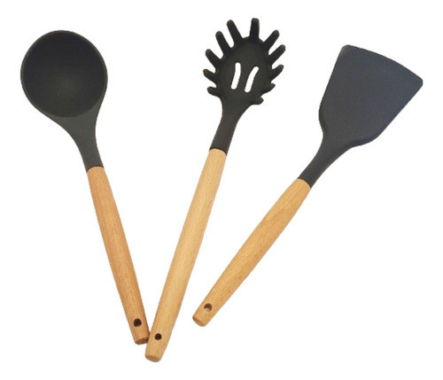 Utensilios De Silicona Mango De Bamboo Set X 3 Calidad 0