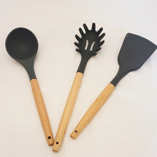 Utensilios De Silicona Mango De Bamboo Set X 3 Calidad 1