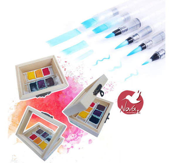 Acuarelas Profesionales Nova Set Basico + 6 Pinceles Brush 0
