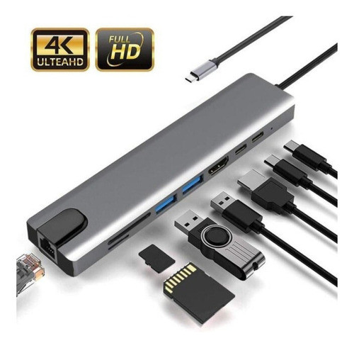 Casepro Adaptador Dock Para Macbook Air M1 M2 8x1 Usb-c Hdmi 4k Rj45 0