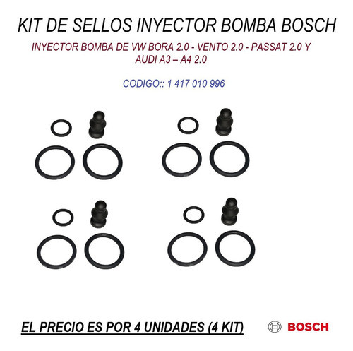 4 Kits De Sellos Bosch Para Inyector Bomba Bora - Vento 2.0 1