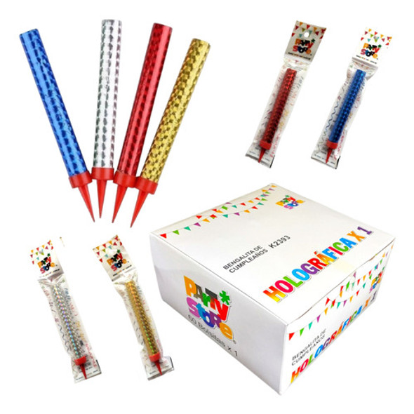 Caja X60 Velas Bengalas Holográficas En Colores Surtidos 0