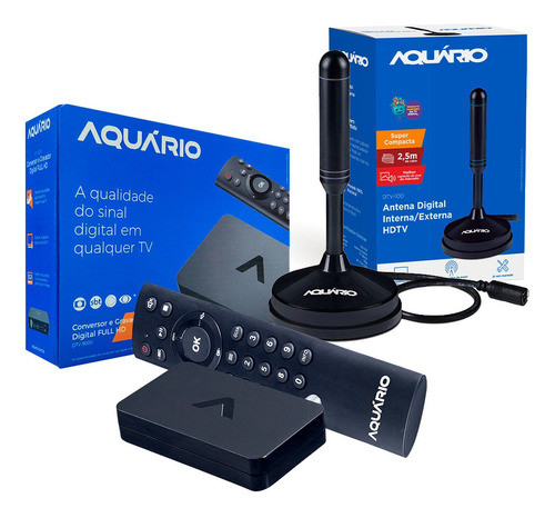 Kit Conversor Digital Dtv9000+antena Interna Dtv100 Aquário 0