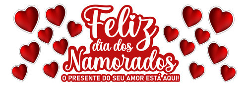 Adesivo Vitrine Feliz Dia Dos Namorados Com Corações 70x25cm 0