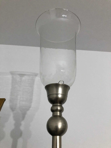 Antiguo Y Grande Candelabro Porta Vela De Metal Y Cristal 1