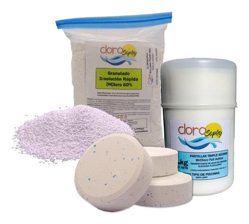 5kg Pastillas Triple Accion +5kg Cloro Granulado Instantaneo 0