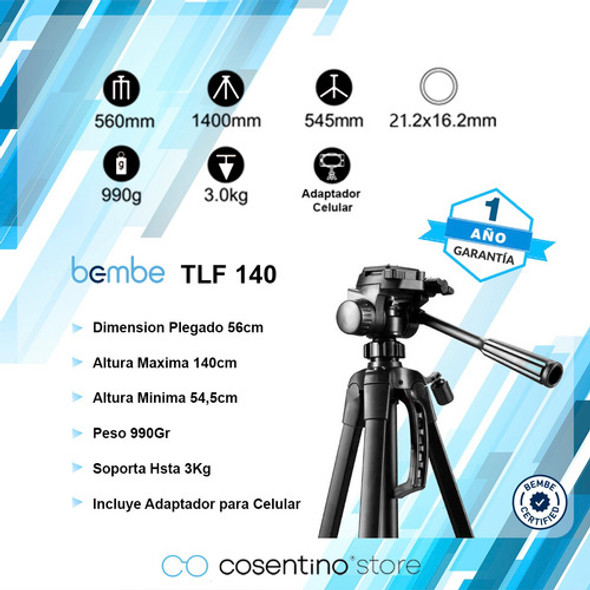 Tripode Fotografia Video 140 Cmts + Funda + Adaptador Telef. 1