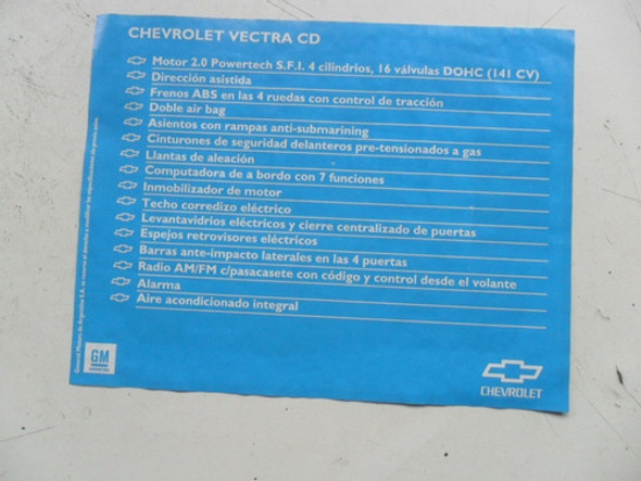 Folleto Chevrolet Vectra Antiguo Catalogo No Es Manual 1