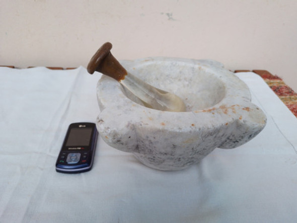 Antiguo Mortero En Mármol De Carrara Con Pisón En Vidrio 0