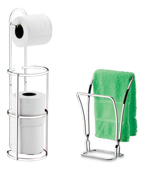 Kit Banheiro Lavabo Cromado 02 Peças, Porta Toalha De Bancad 0