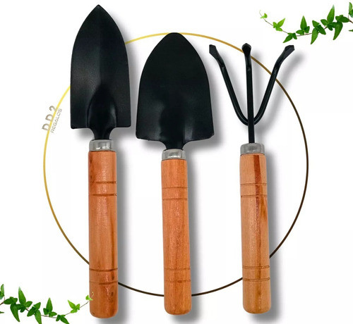 Set Herramientas X3 Para Jardineria Mediano Con Mango Madera 0