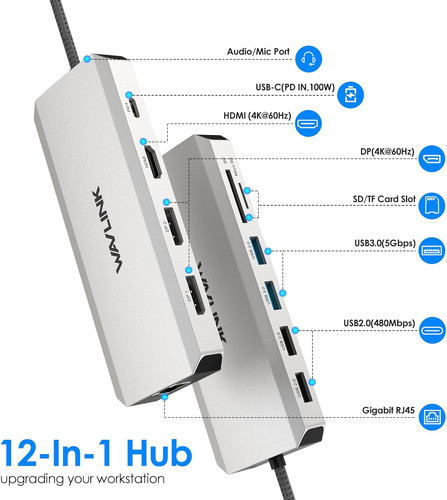 Docking Station 12en1 Usb-c Triple Display 100w Pd Rj45 Sd 1