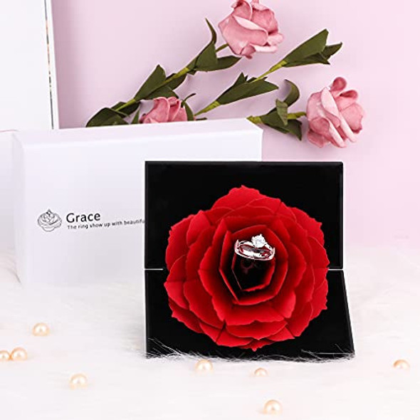 Estuche De Joyeria De Compromiso De Rosa De Terciopelo - A 1