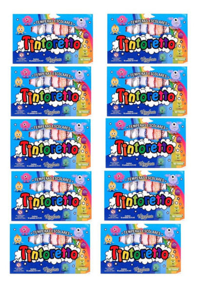 Tempera Escolar Tintoretto X 10 Pomos Surtido Pack X10 Cajas 1