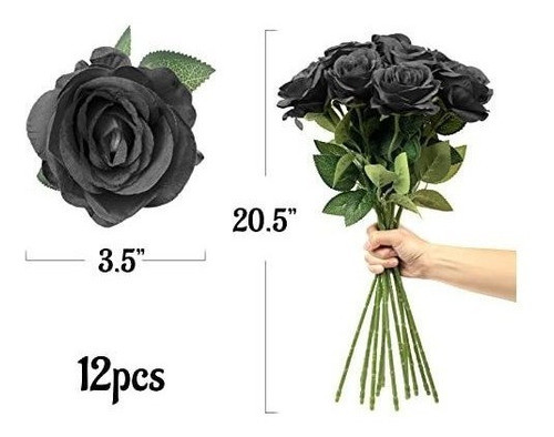 12 Rosas Negras Artificiales Realistas Con Tallo 52cm 1