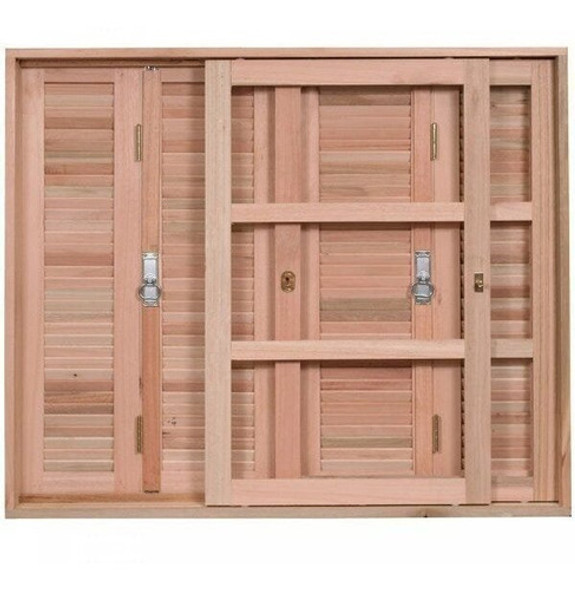 Janela De Madeira Veneziana 120x120cm Com Caixilho 12cm  Ewk 1