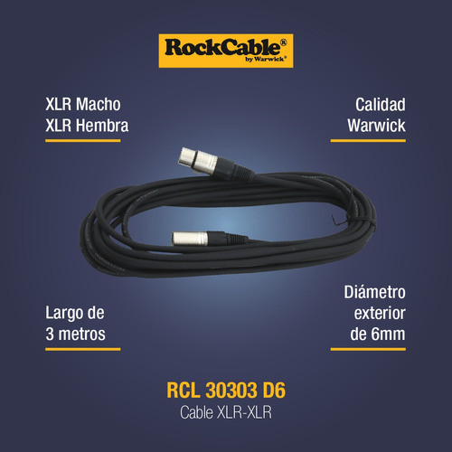 Cable Micrófono Rockcable By Warwick Rcl 30306 D6 6 Metros 1
