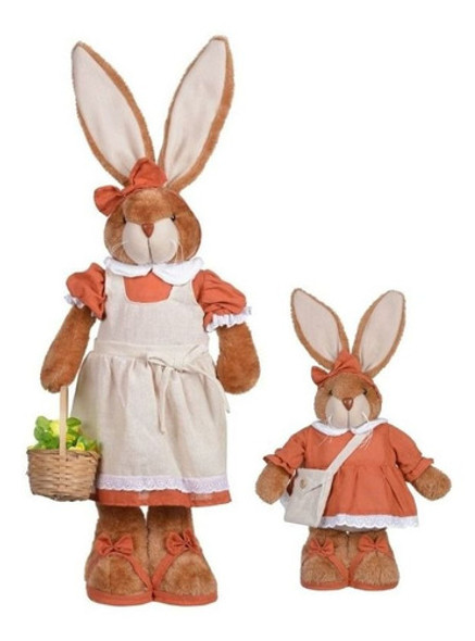 Decoração Páscoa Pelúcia Mãe E Filha Coelho Fêmea 0
