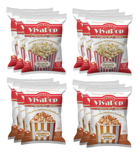Kit 12 Pipocas Prontas -  6 Caramelo / 6 Tradicional Salgada 0