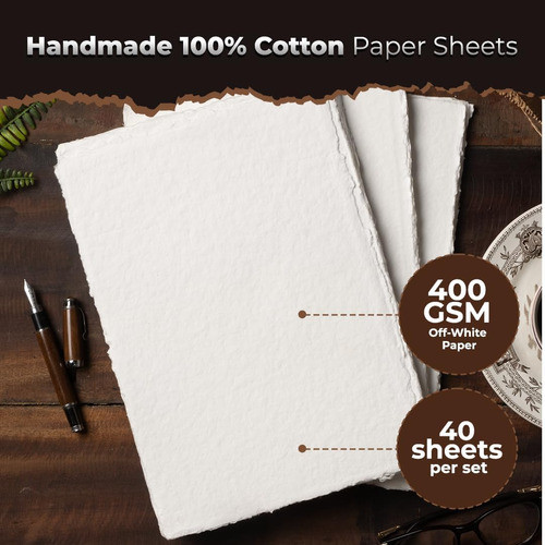 Papel Algodón Egipcio Virgen, Deckle, 40 Hojas, 400 Gsm 1