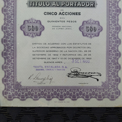 Acciones Antiguas Textil Escalada Titulo Y Cuponera 1956 1
