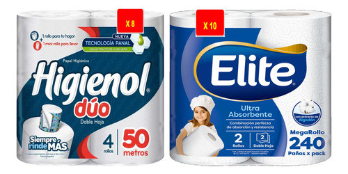 Papel Higiénico Higienol Duo + Rollo De Cocina Elite X10 0