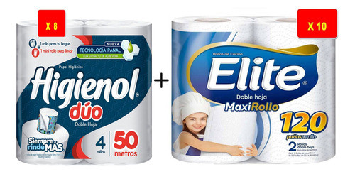 Papel Higiénico Higienol Duo + Rollo De Cocina Elite X10 1