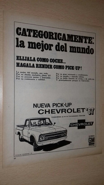 P211 Clipping Publicidad Camionet Pick-up Chevrolet Año 1967 0