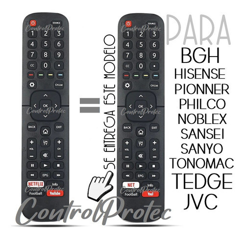 Control Remoto Para En2bj27h Smart Tv Jvc Hisense Noblex 1