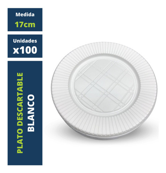 Plato Descartable X100 Plastico Blanco 17cm Postre Torta 1 Plato Descartable X100 Plastico Blanco 17cm Postre Torta 1