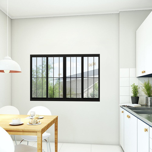 Janela De Alumínio De Correr Central 4 Folhas Com Grade Wt 1