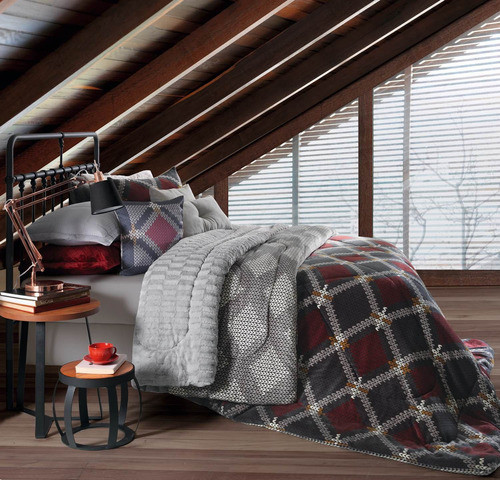 Edredom Plush Inove Casal 220x235 Trico Cinza Hedrons 0