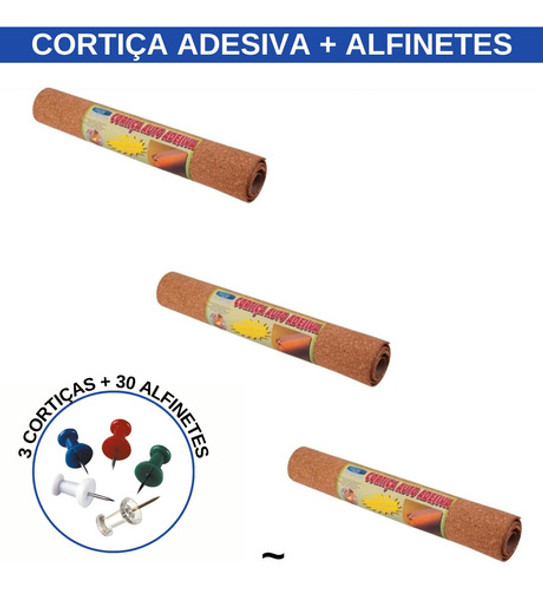 Cortiça 90x60cm Espessura 1,6mm Auto Colante Kit 3 Unidades 1