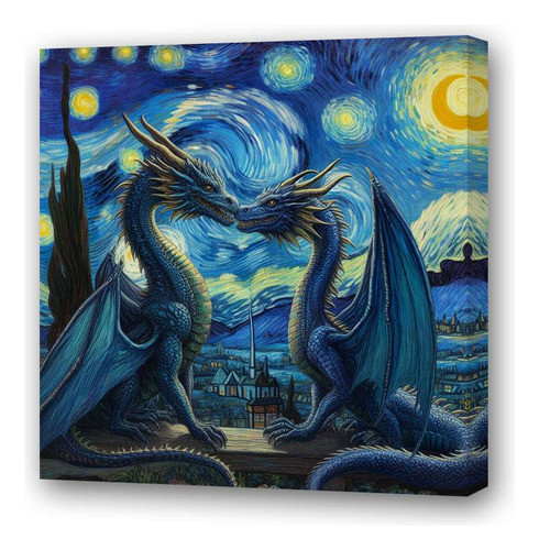 Cuadro 20x20cm Dragon Noche Estrellada Beso Van Gogh 0